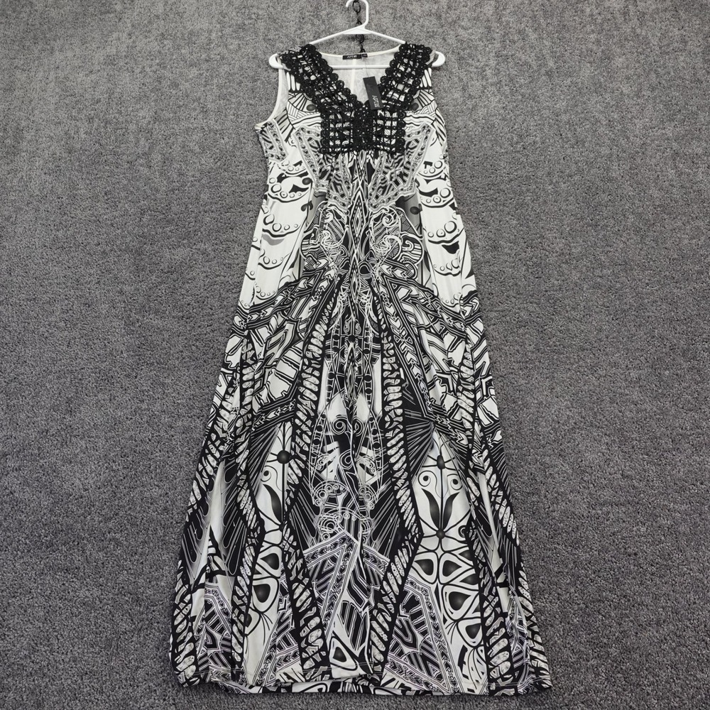 Apt 9 Ladder Lace Maxi Dress Womens Medium Black White Geometric Sleeveless New